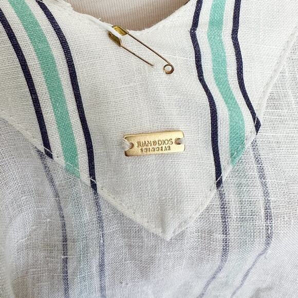 Juan de Dios Leticia Multicolor Striped Linen Embroidered Wrap Maxi Dress - Picture 7 of 8